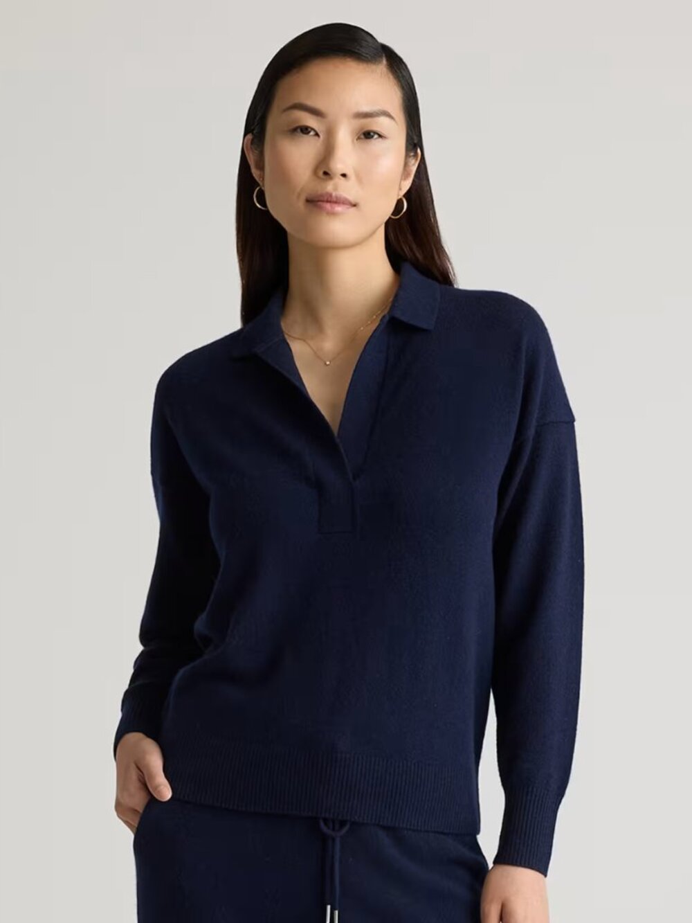Quince Women's Mongolian Cashmere Polo Sweater, Navy, XS